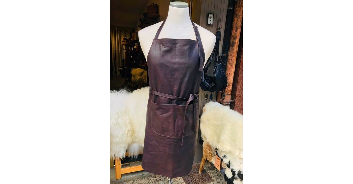 Tablier De Boucher En Cuir Plein Grain – Marron, Fait Main, Idéal Pour BBQ Et Cuisine